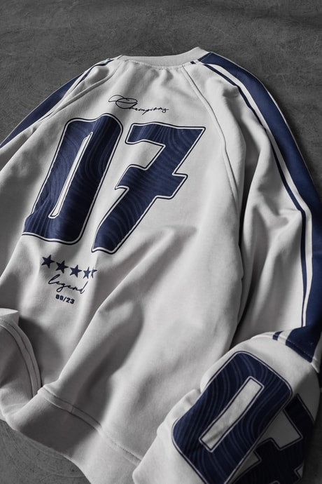 Beyaz 07 Champions Baskılı Oversize Sweatshirt