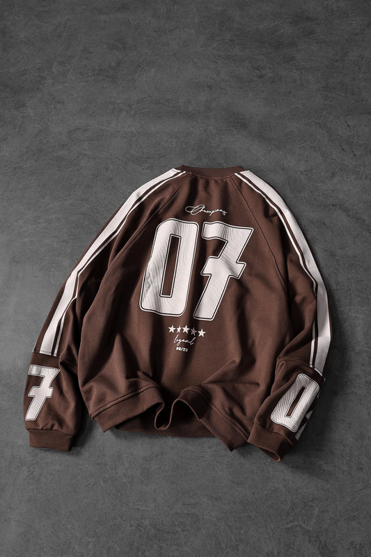 B Kahverengi 07 Champions Baskılı Oversize Sweatshirt