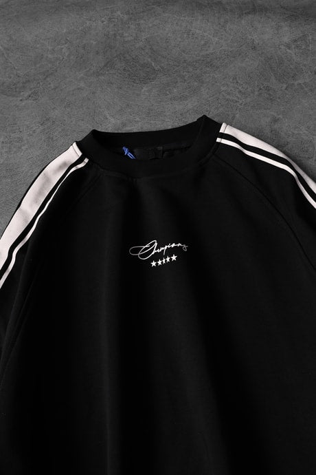 B Erkek Siyah 07 Champions Baskılı Oversize Sweatshirt