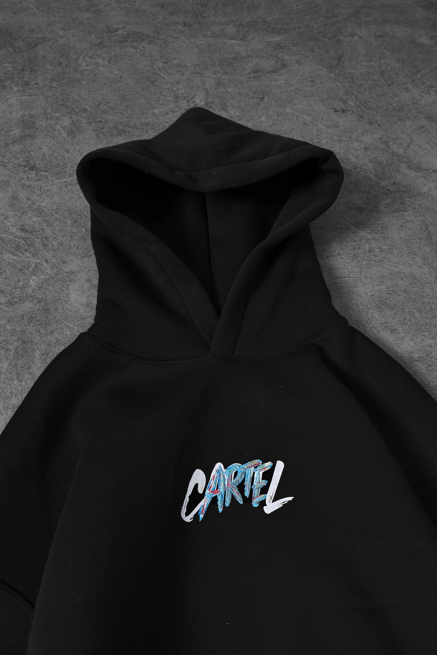 Erkek Siyah Cartel Kabartma Baskılı Kapüşonlu Oversize Sweatshirtt