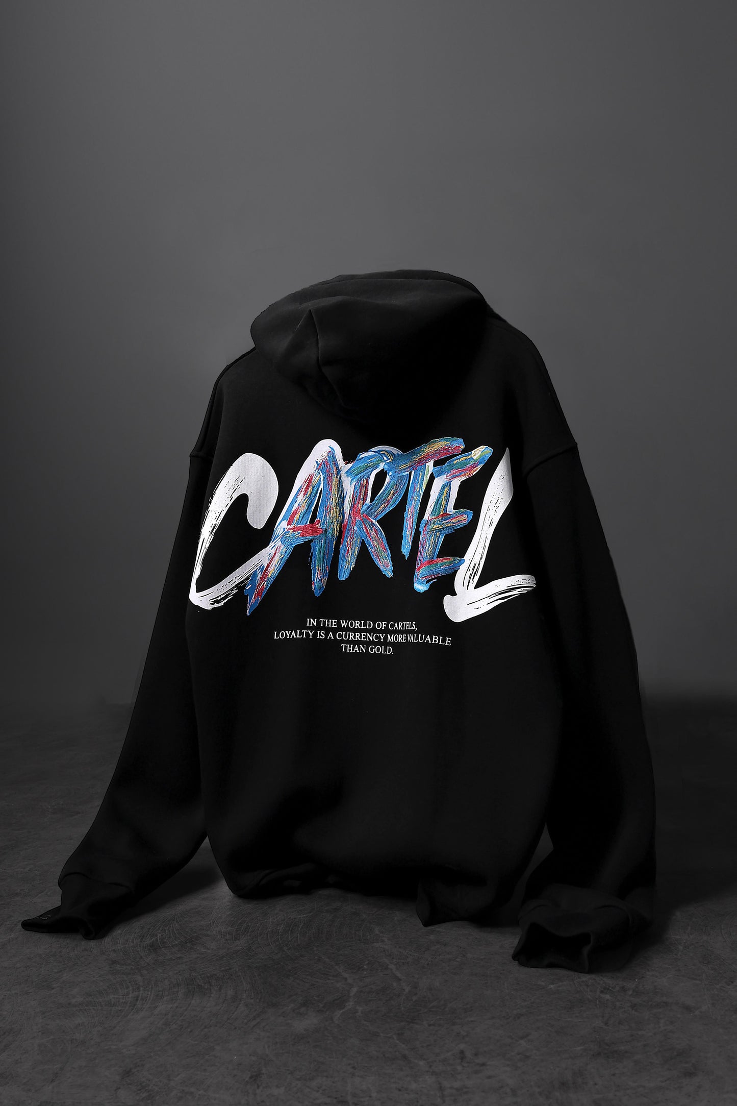Erkek Siyah Cartel Kabartma Baskılı Kapüşonlu Oversize Sweatshirtt